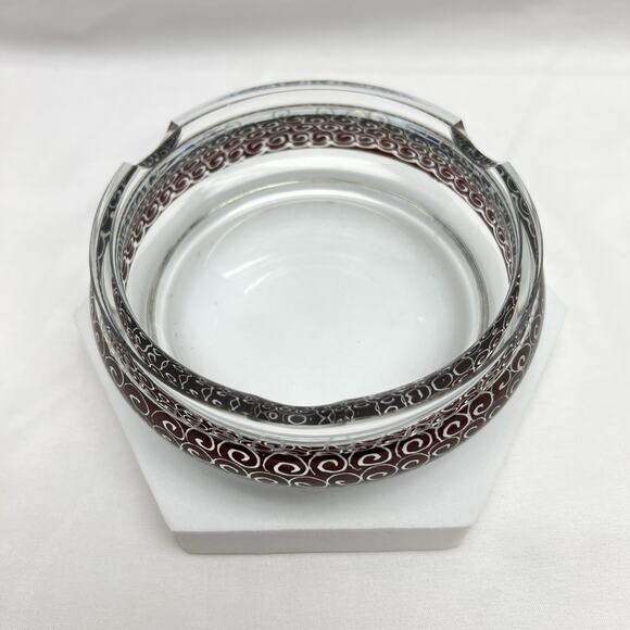 Vintage Egermann Ruby Red Cut To Clear Bohemian Crystal Cigarette Ashtray - Picture 3 of 9